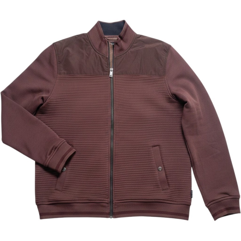 Ted Baker London Mens Full Zip Ribbed Mixed Media Jacket Burgundy Size 5 XL
